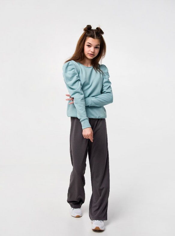Трикотажные брюки-палаццо для девочки SMIL серые 115495 - размеры