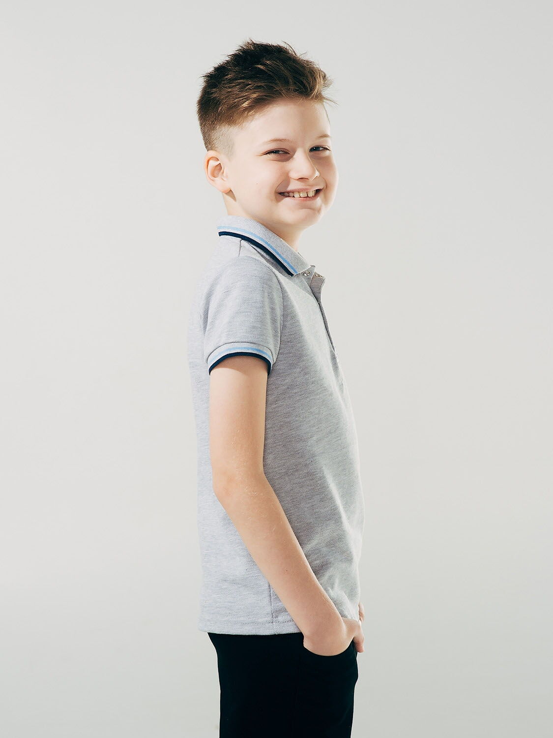 Футболка-поло с коротким рукавом для мальчика SMIL серый меланж 114595 - размеры