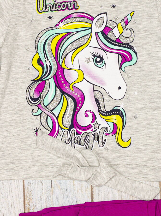 Комплект футболка и шорты для девочки Breeze Unicorn Magic серый 14999 - фотография