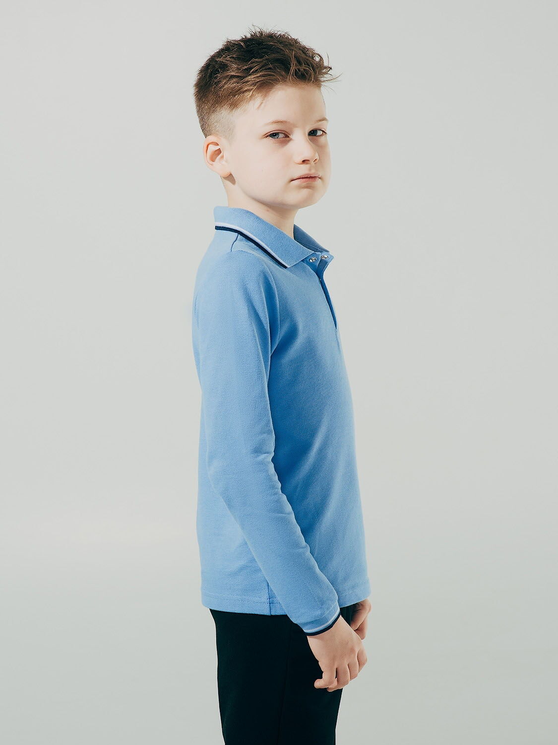 Футболка-поло с длинным рукавом для мальчика SMIL синий иней 114739/114740 - фото