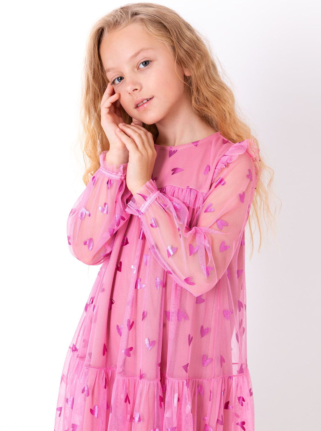 Нарядное платье для девочки Mevis Сердечки розовое 4065-02 - фотография