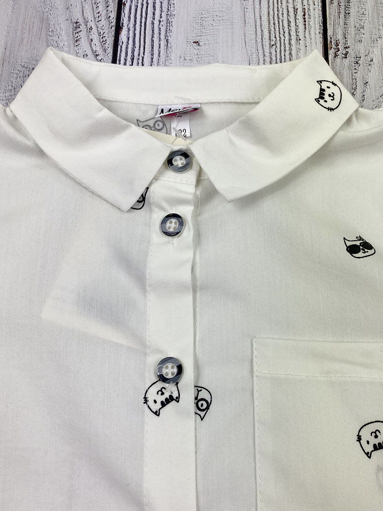 Рубашка для девочки Mevis Коты белая 4315-01 - фотография