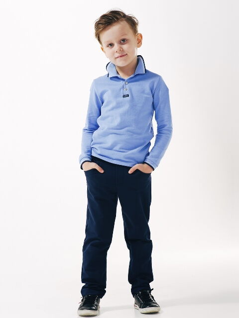 Поло с длинным рукавом для мальчика SMIL синее 114656/114657/114658 - фото