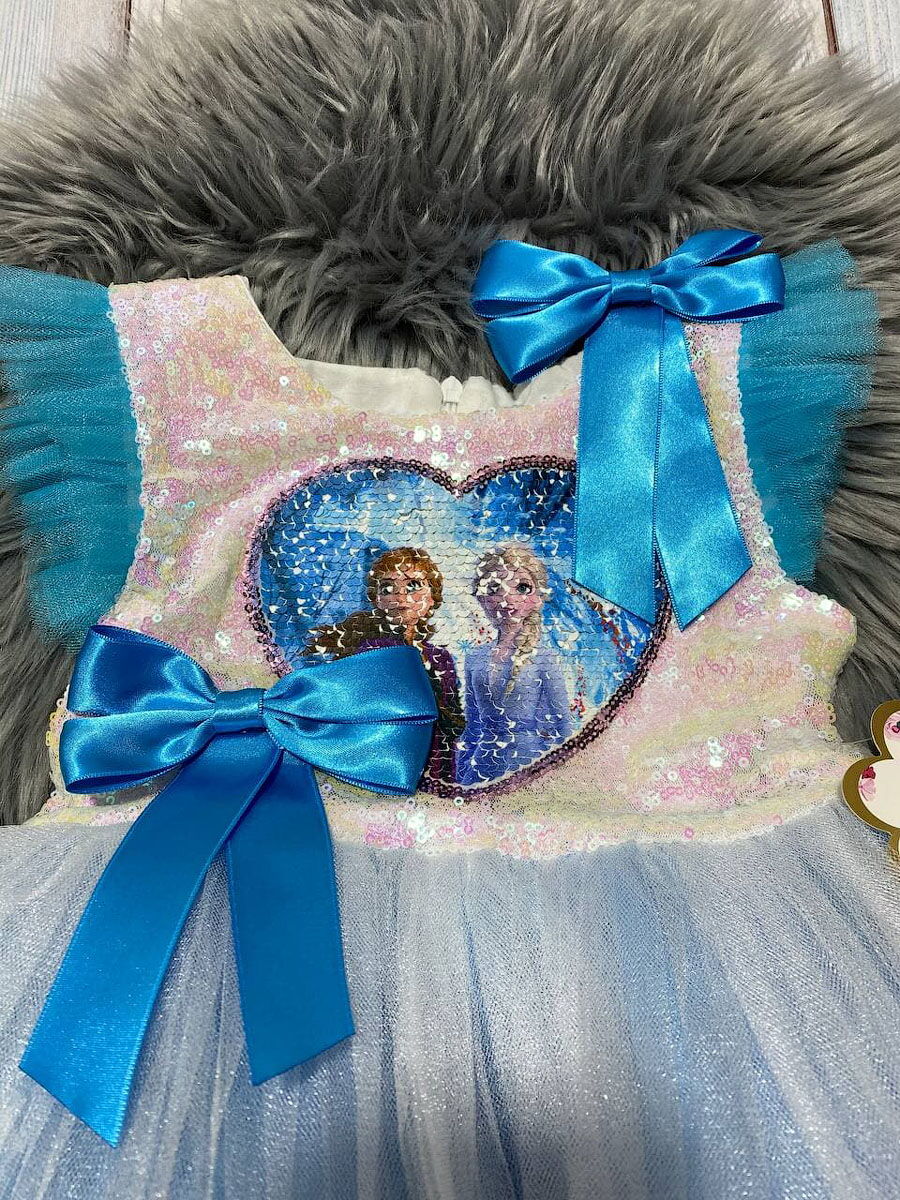 Нарядное платье для девочки Анна и Эльза голубое 77713 - Киев