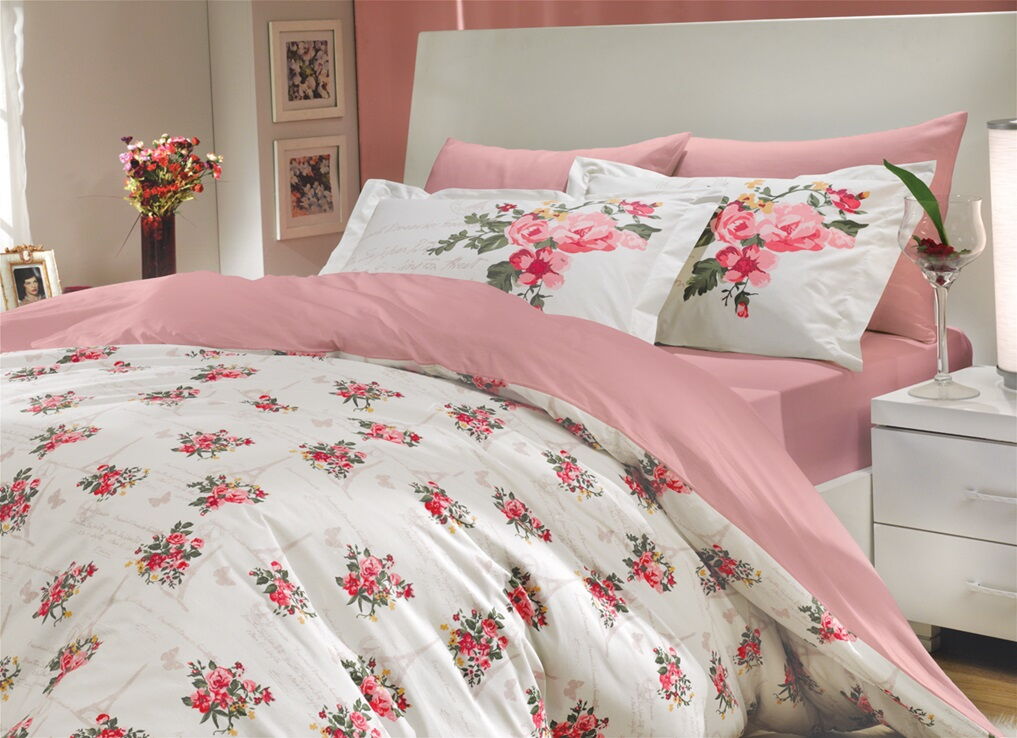 Комплект постельного белья HOBBY Poplin Paris Spring розовый 200*220 - цена