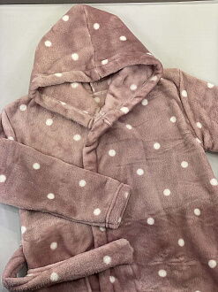 Теплый халат вельсофт для девочки Фламинго Горох пудра 883-910 - фотография