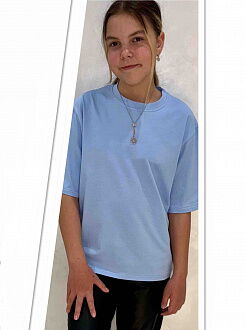 Базовая футболка оверсайз для девочки голубая 1904 - фото