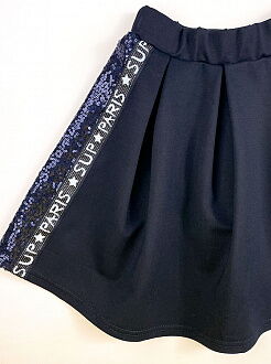Трикотажная школьная юбка для девочки Mevis синяя 3776-01 - картинка