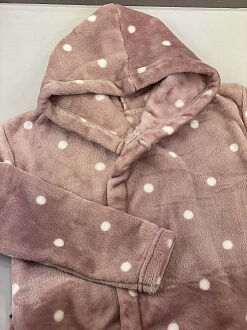 Теплый халат вельсофт для девочки Фламинго Горох пудра 883-910 - картинка