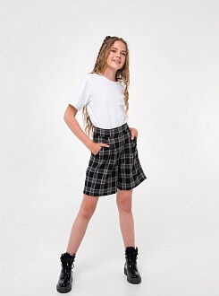 Школьные шорты-бермуды для девочки SMIL Клетка черные 112370 - фото