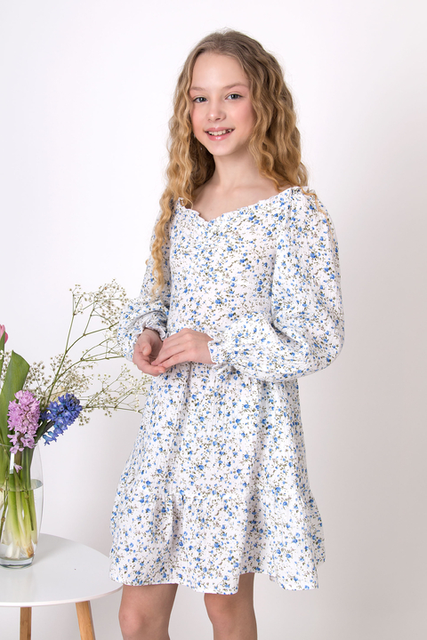 Сукня для дівчинки муслін Mevis Квіти біле з блакитним 5037-02 - ціна