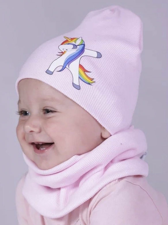 Комплект шапка і хомут для дівчинки Semejka Єдиноріг рожевий 9317 - ціна