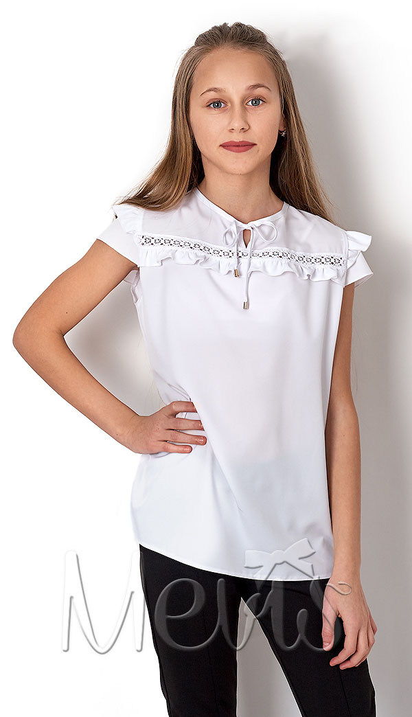 Блузка с коротким рукавом для девочки Mevis белая 2681-01 - ціна