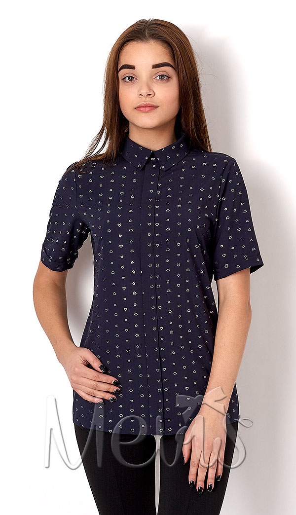 Блузка з коротким рукавом для дівчинки Mevis Серденька синя 2660-04 - ціна