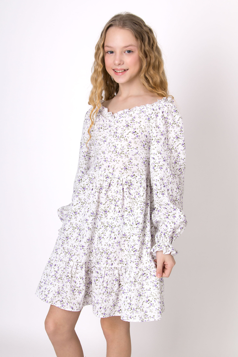 Сукня для дівчинки муслін Mevis Квіти біла з бузковим 5037-03 - ціна