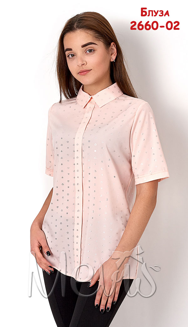 Блузка з коротким рукавом для дівчинки Mevis Серденька персикова 2660-02 - фото