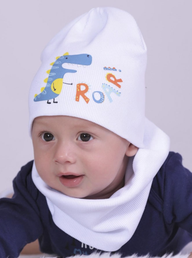 Комплект шапка і хомут дитячий Semejka Діно білий 9322 - ціна