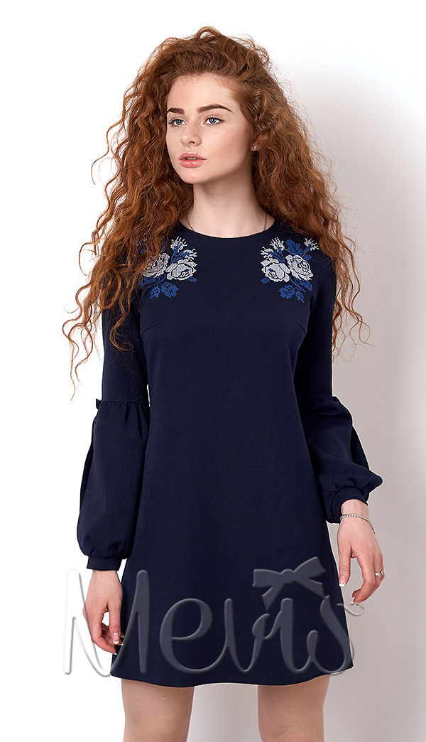 Платье с вышивкой школьное для девочки Mevis синее 2346-01 - ціна