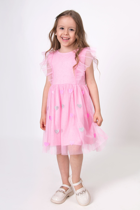 Святкова сукня для дівчинки Mevis Сердечки рожева 5048-01 - ціна