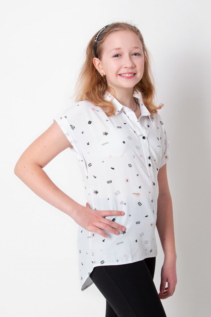 Блузка з коротким рукавом для дівчинки Mevis біла 3439-01 - ціна