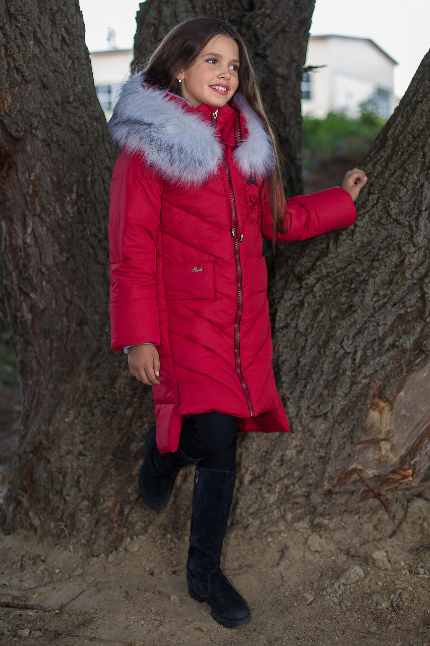 Куртка-пальто зимова для дівчинки SUZIE Береніс червона ПТ-36711 - ціна