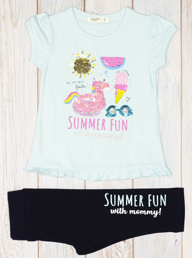 Комплект футболка та бриджі для дівчинки Breeze Summer Fun блакитний 13733 - ціна