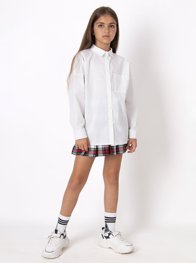 Шкільна сорочка для дівчинки Mevis Горошок біла 4757-04 - ціна