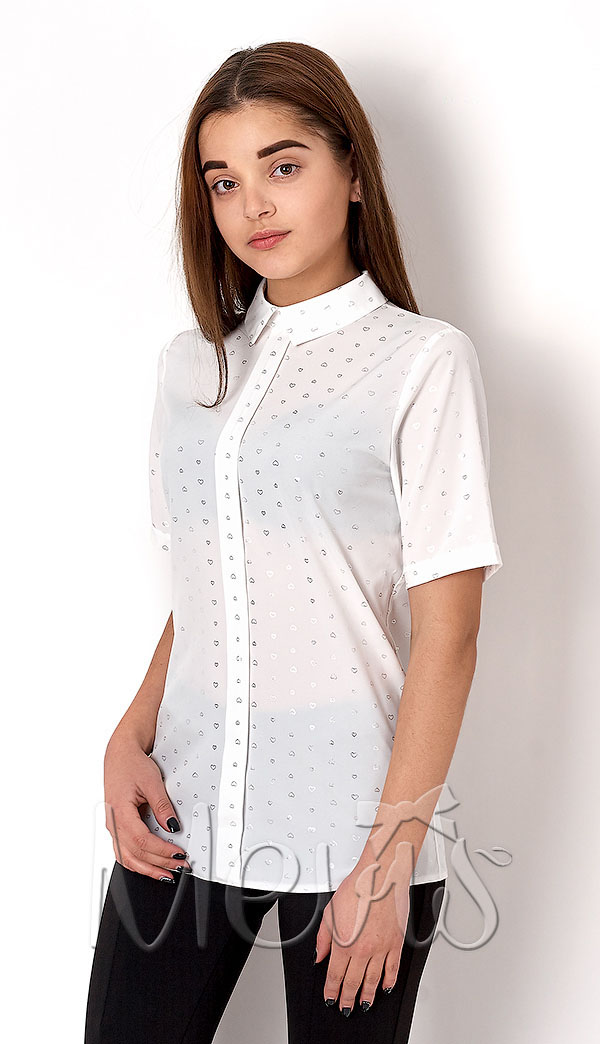 Блузка з коротким рукавом для дівчинки Mevis Серденька молочна 2660-03 - ціна