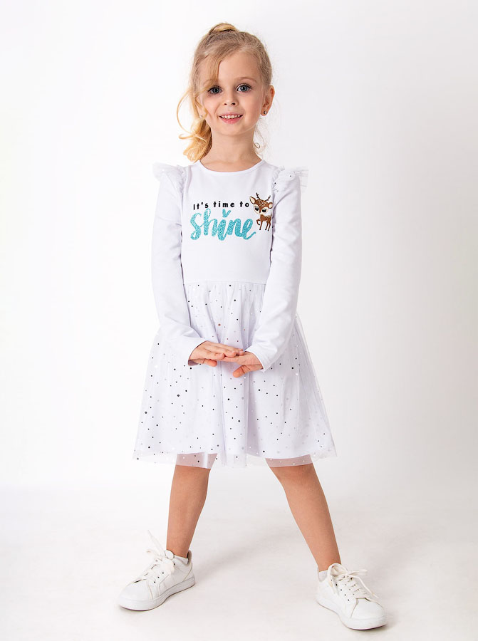 Трикотажне плаття для дівчаток Mevis біле 3845-03 - фото
