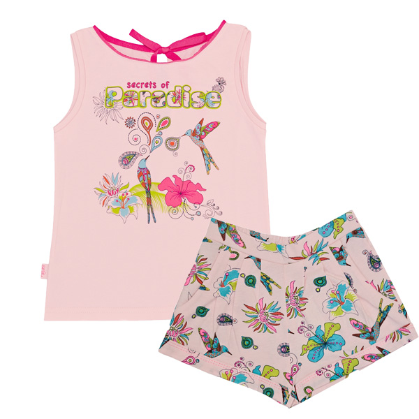 Комплект летний для девочки (майка+шорты) SMIL Райские птицы персик  - ціна
