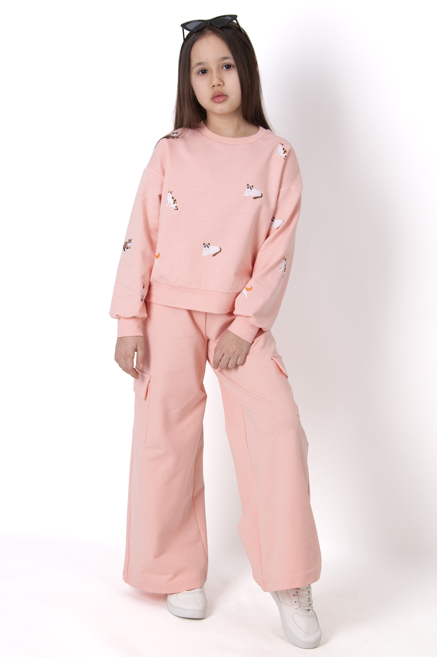 Стильний костюм для дівчинки Mevis Котики персиковий 4566-05 - ціна