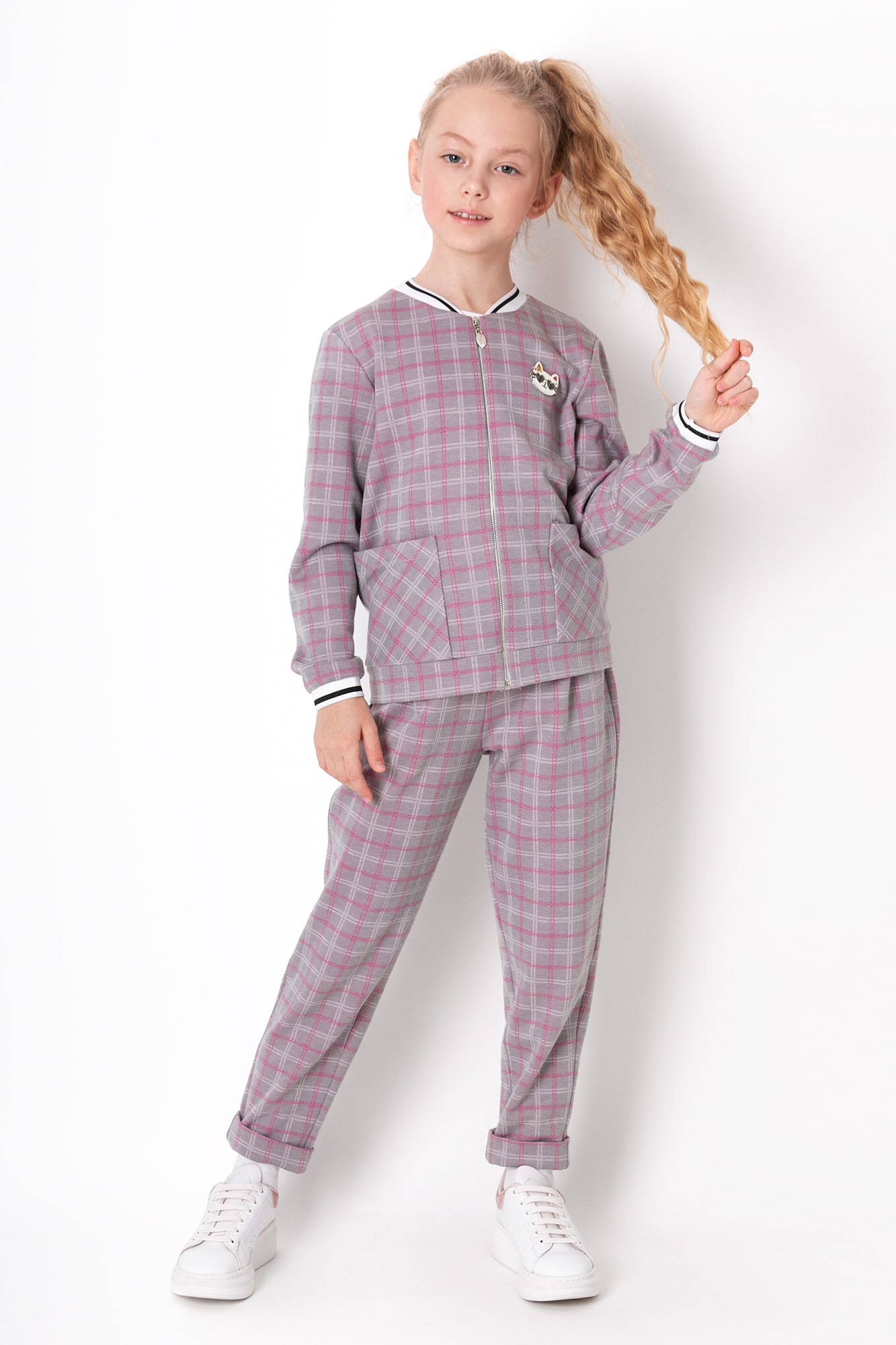 Стильний костюм для дівчинки Mevis Клітинка бузковий 4264-01 - ціна