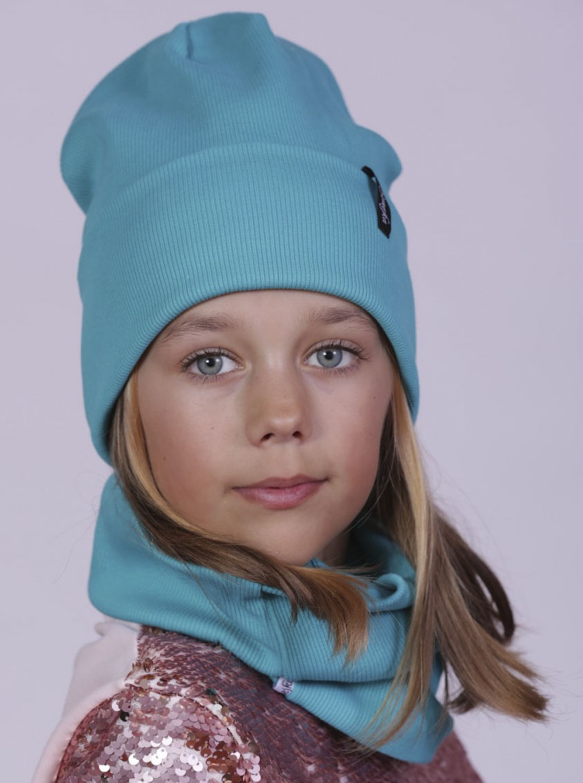 Комплект шапка і хомут для дівчинки Semejka Фрея бірюзовий 9321 - ціна
