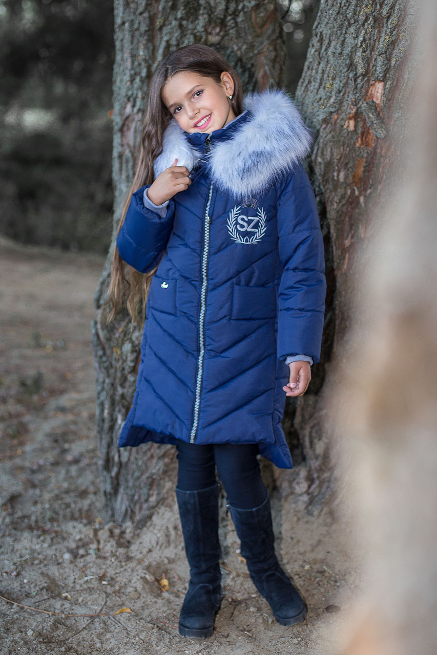 Куртка-пальто зимова для дівчинки SUZIE Береніс темно-синя ПТ-36711 - ціна