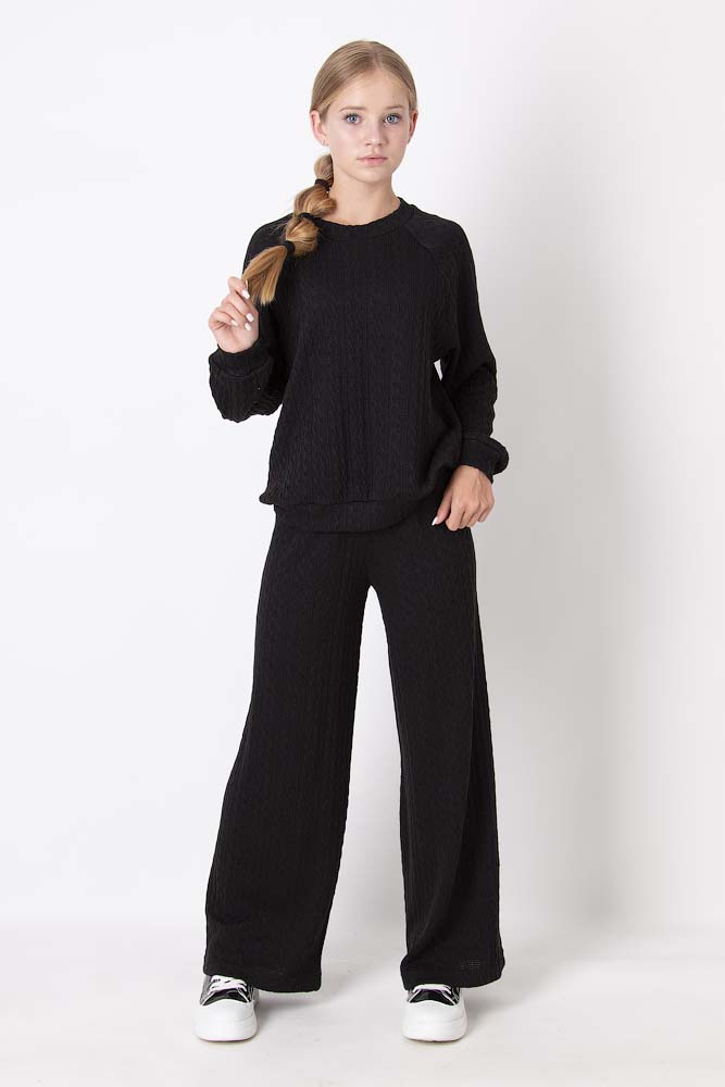 Стильний костюм для дівчинки в'язка Mevis чорний 4711-03 - ціна