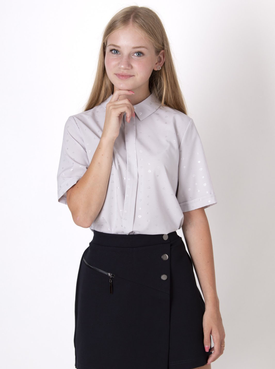 Блузка з коротким рукавом для дівчинки Mevis Сердечка сіра 2660-01 - ціна