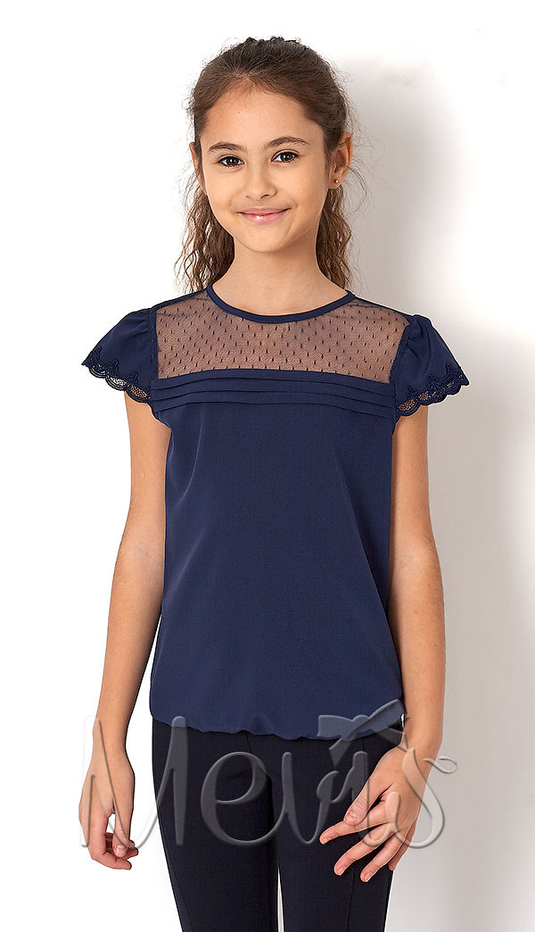 Блузка с коротким рукавом для девочки Mevis синяя 2685-03 - ціна