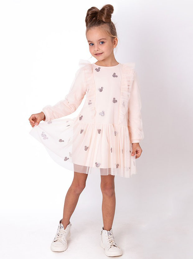 Ошатне плаття для дівчинки Mevis Міккі світло-персикове 4054-02 - ціна