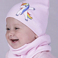 Комплект шапка і хомут для дівчинки Semejka Єдиноріг рожевий 9317 - ціна