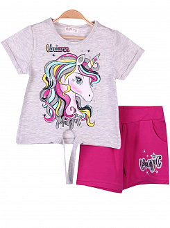 Комплект футболка і шорти для дівчинки Breeze Unicorn Magic сірий 14999 - ціна