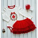 Новогодний комплект для девочки бодик-повязка-юбка Кена красный 112962-13