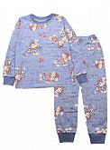 Утепленная пижама для девочки Фламинго Коровки синяя 329-310