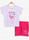 Комплект футболка и шорты для девочки Breeze Фламинго серый 15160
