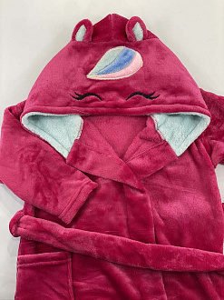 Теплий халат вельсофт для дівчинки Єдиноріжка малиновий 441-909 - картинка