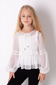 Блузка з довгим рукавом для дівчинки Mevis біла 3661-02 - ціна