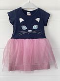 Платье для девочки Кошечка темно-синее с розовым 002