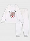Пижама детская вельсофт Фламинго Новогодний оленёнок молочная 015-909