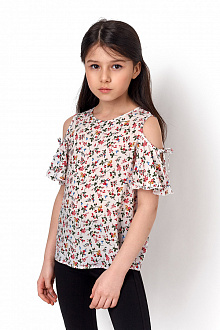 Блузка з коротким рукавом для дівчинки Mevis біла 3440-01 - ціна