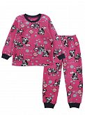 Теплая пижама флис для девочки Фламинго Котики малиновая 855-1407