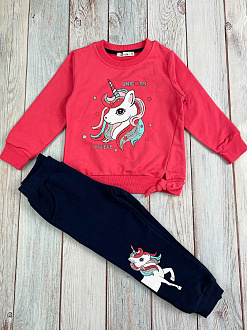 Комплект світшот та штани для дівчинки Barmy Єдиноріг кораловий 0897 - ціна